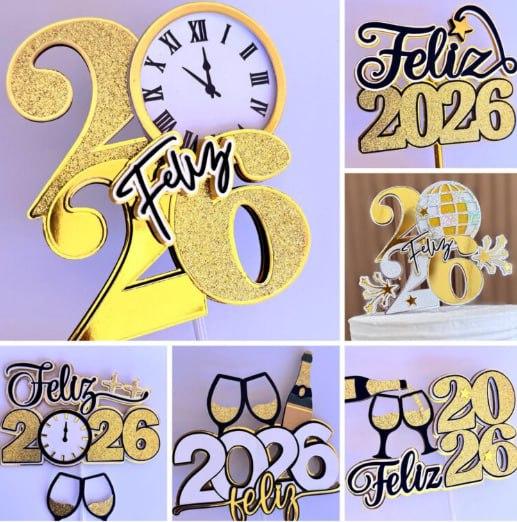 Arquivo de corte topo de bolo ano novo 2026