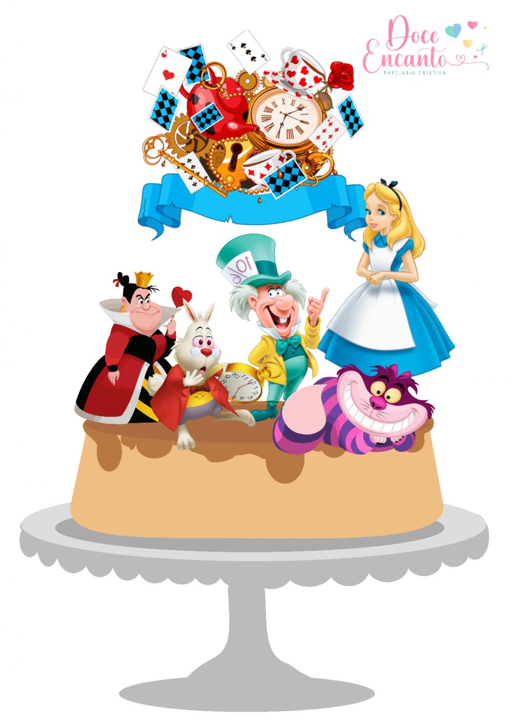 Arquivo de corte Topo de Bolo Alice no país das maravilhas