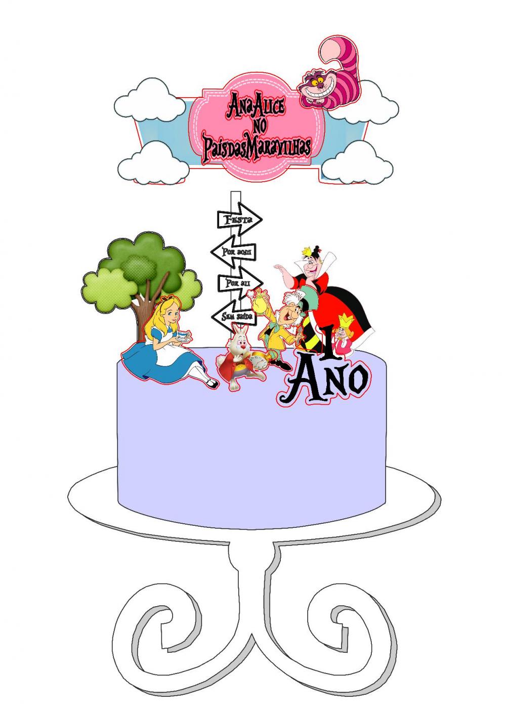 Arquivo de corte Topo de Bolo Alice no país das maravilhas