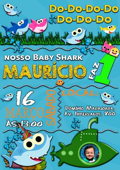 Convite Digital Baby Shark tubarâo