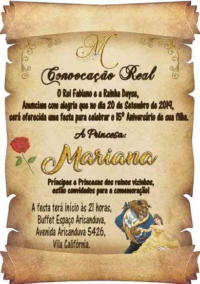 Convite Digital Pergaminho Bela e a Fera