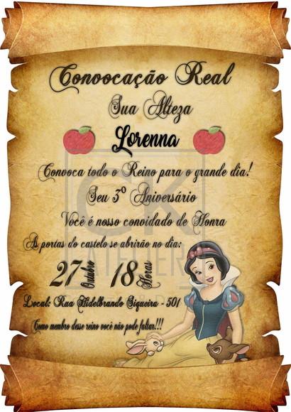 Convite Digital Pergaminho Branca de Neve