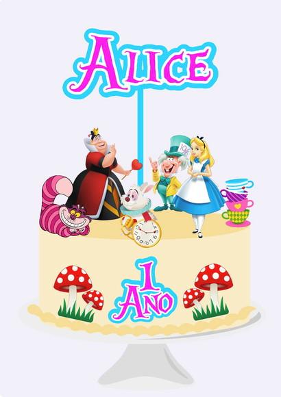 Topo de Bolo Alice no País das Maravilhas