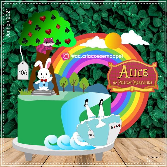 Topo de Bolo Alice no País das Maravilhas