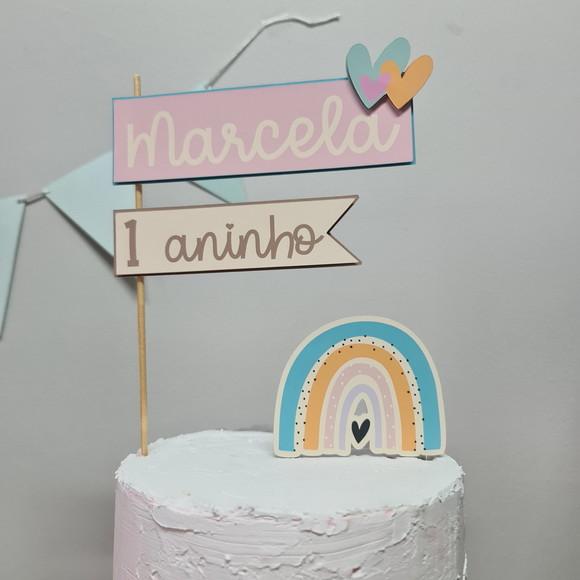 Topo De Bolo Arco Íris Boho