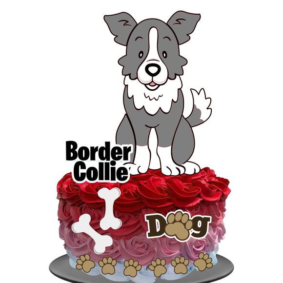 Topo de Bolo Cachorrinho (Border Collie)