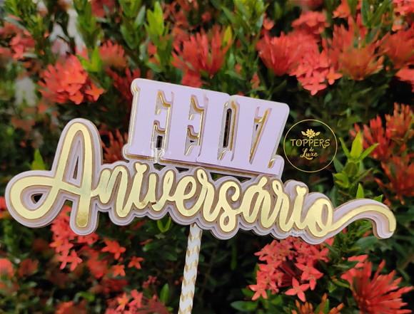 Topo de Bolo Feliz Aniversario