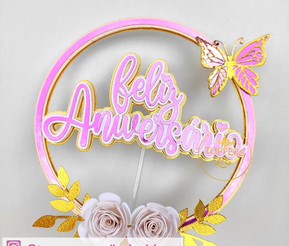 Topo de Bolo Feliz Aniversario