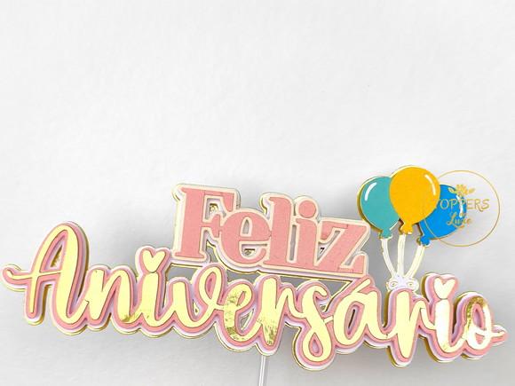 Topo de Bolo Feliz Aniversario