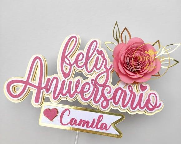 Topo de Bolo Feliz Aniversario
