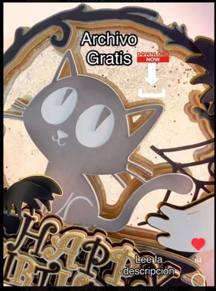 Topo de Bolo Gatinho Halloween