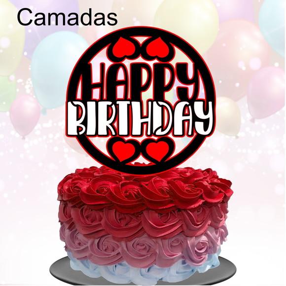 Topo de Bolo Happy birthday (Circulos e geometricos)