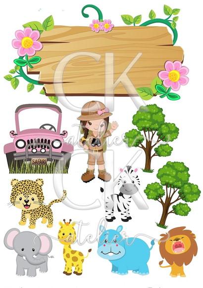 Topo de Bolo Safari Menina