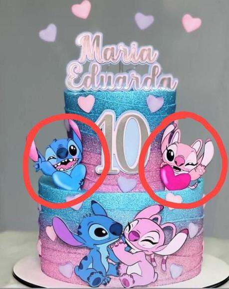 Topo de Bolo Stitch e Angel