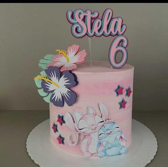 Topo de Bolo Stitch e Angel