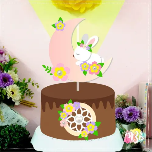 Arquivo de Corte Topo de Bolo Coelhinha na Lua