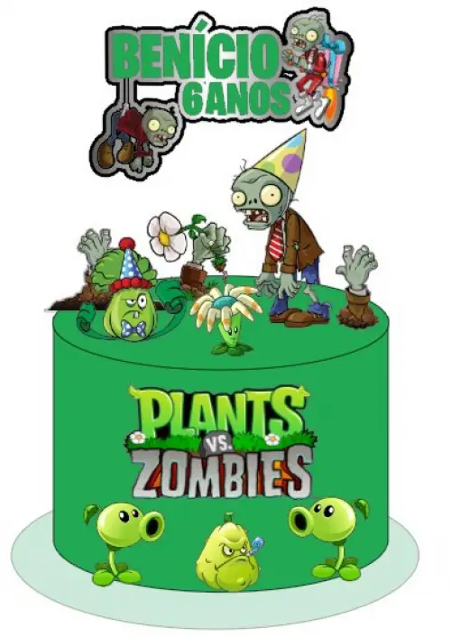 Topo de Bolo Plantas x Zombies