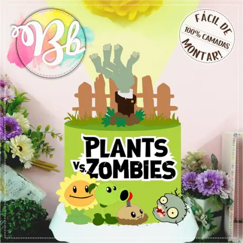 Topo de Bolo Plantas x Zombies