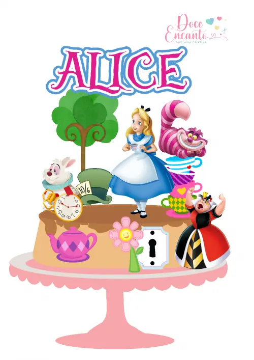 Topo de bolo Alice no País das Maravilhas