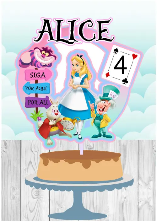 Topo de bolo Alice no País das Maravilhas