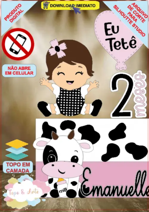 Topo de bolo Eu amo tete