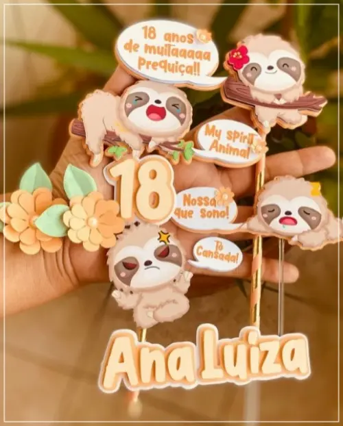 Topo de Bolo Bicho Preguiça