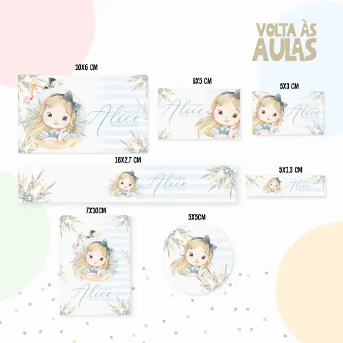 Arquivo de corte Etiqueta Escolar Alice no país das maravilhas