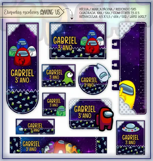 Arquivo de corte Etiqueta Escolar Among Us