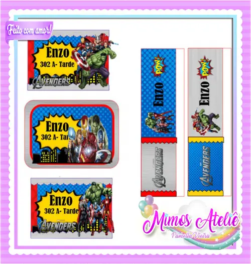 Arquivo de corte Etiqueta Escolar Avengers