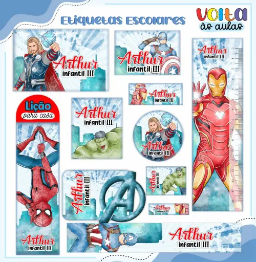 Arquivo de corte Etiqueta Escolar Avengers