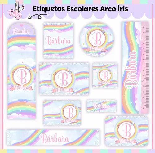 Arquivo de corte Etiqueta Escolar Arco Iris