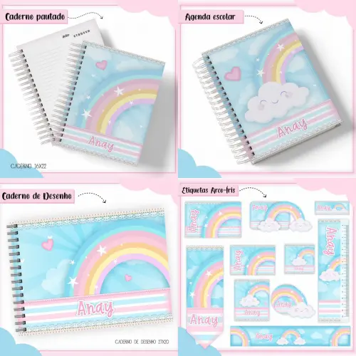 Arquivo de corte Etiqueta Escolar Arco Iris