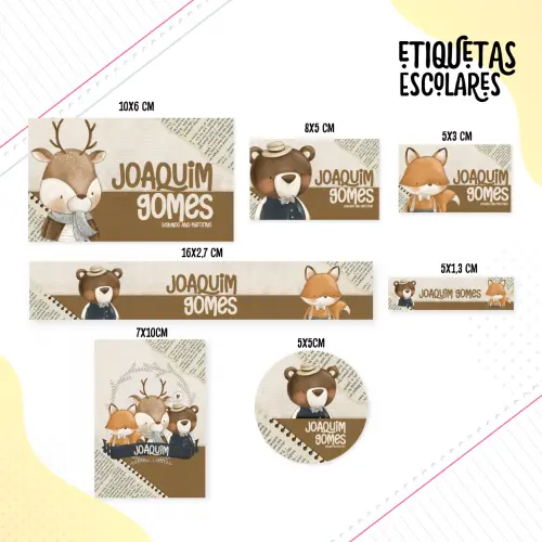 Arquivo de corte Etiqueta Escolar Animais Cute