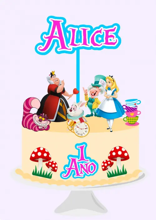 Arquivo de corte Topo de Bolo Alice no país das maravilhas
