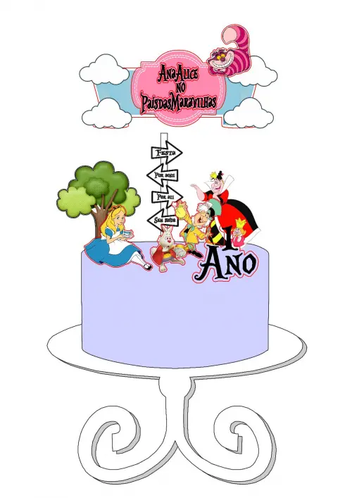 Arquivo de corte Topo de Bolo Alice no país das maravilhas