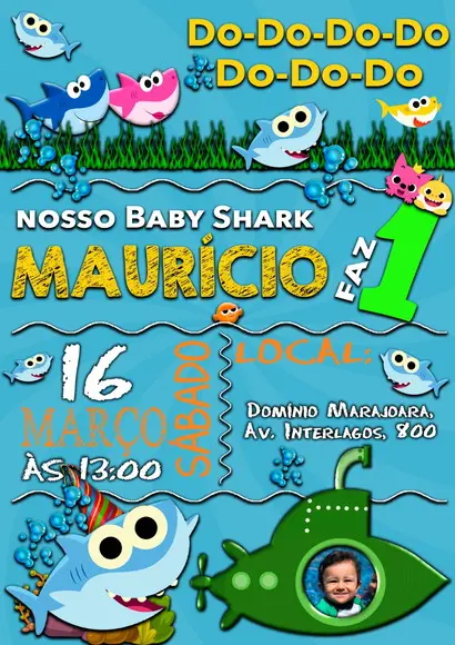 Convite Digital Baby Shark tubarâo