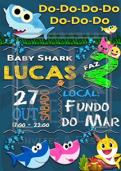 Convite Digital Baby Shark tubarâo