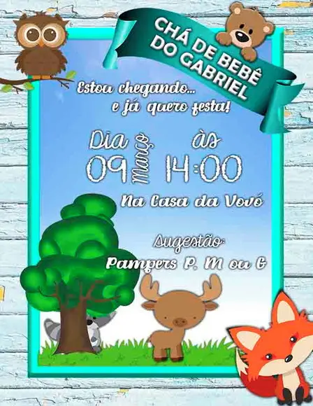 Convite Digital Chá de Bebê Animais Cute