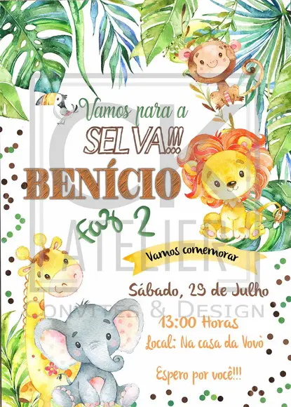 Convite Digital Chá de Bebê Animais Cute