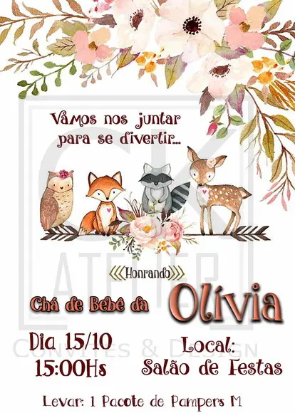 Convite Digital Chá de Bebê Animais Cute