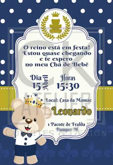 Convite Digital Chá de Bebê Ursinho