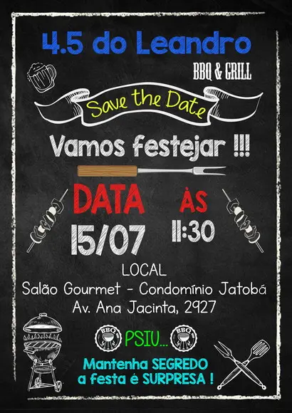Convite Digital Chalkboard Churrasco