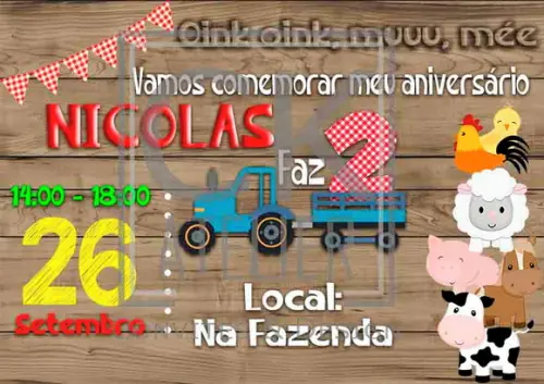Convite Digital Fazendinha Cute