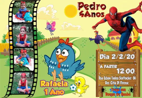 Convite Digital Galinha Pintadinha e Homem Aranha