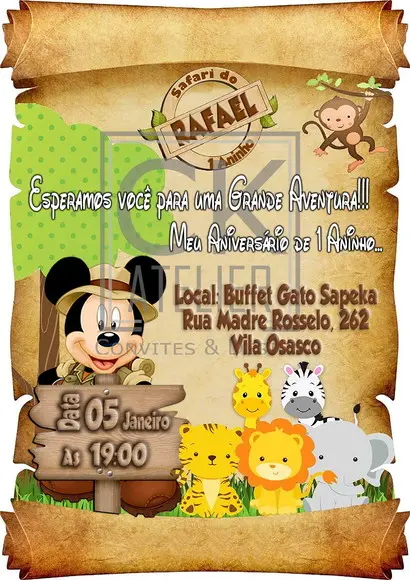 Convite Digital Mickey Safari