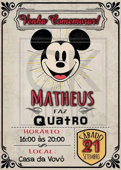 Convite Digital Mickey Vintage