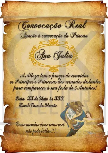 Convite Digital Pergaminho Bela e a Fera