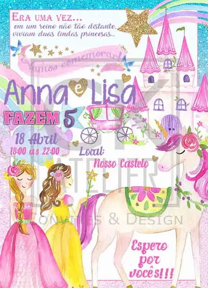 Convite Digital Princesas e Unicórnio