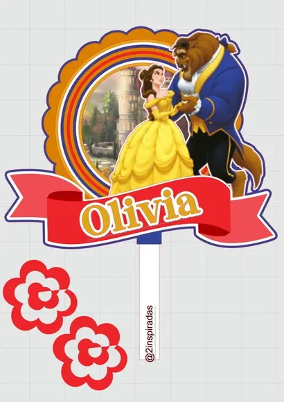 Topo de Bolo a Bela e a Fera