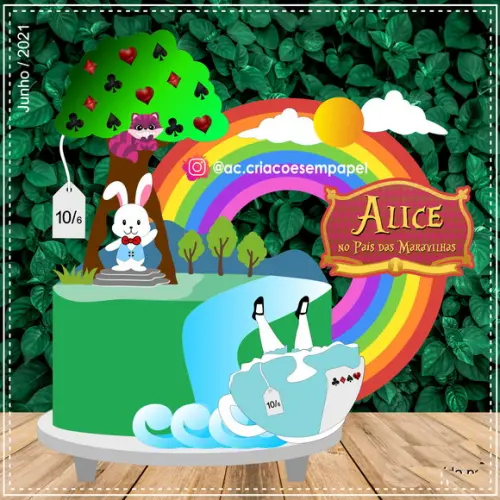 Topo de Bolo Alice no País das Maravilhas